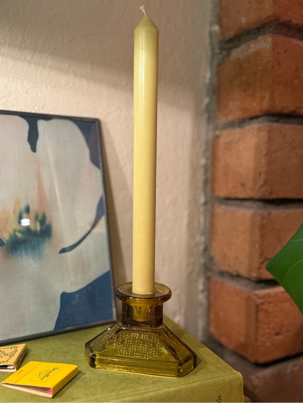 30’s Depression Glass Yellow- Amber Tapered Candle Holder